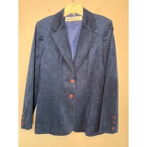 1980s Adolph Schuman Ultra Suede Dusty Blue Corporate Old Money Minimal Blazer M